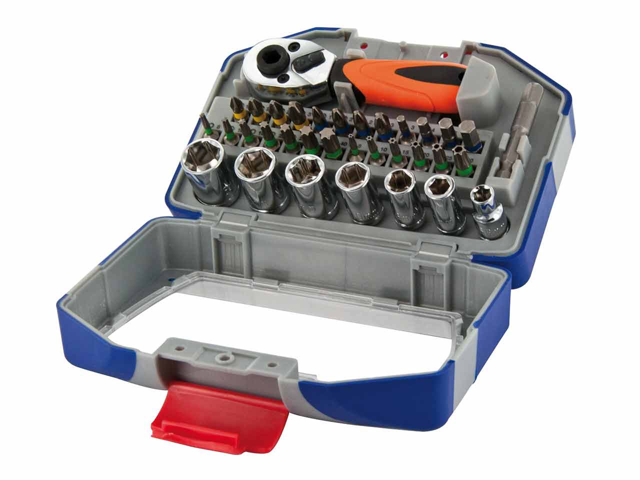 ESTUCHE 34 PIEZAS DE PUNTAS  + LLAVE CARRACA PEQUEÑA