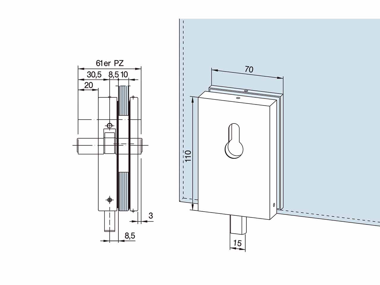 CERRADURA FIJA PARA CRISTAL SG 05.100 PLATA