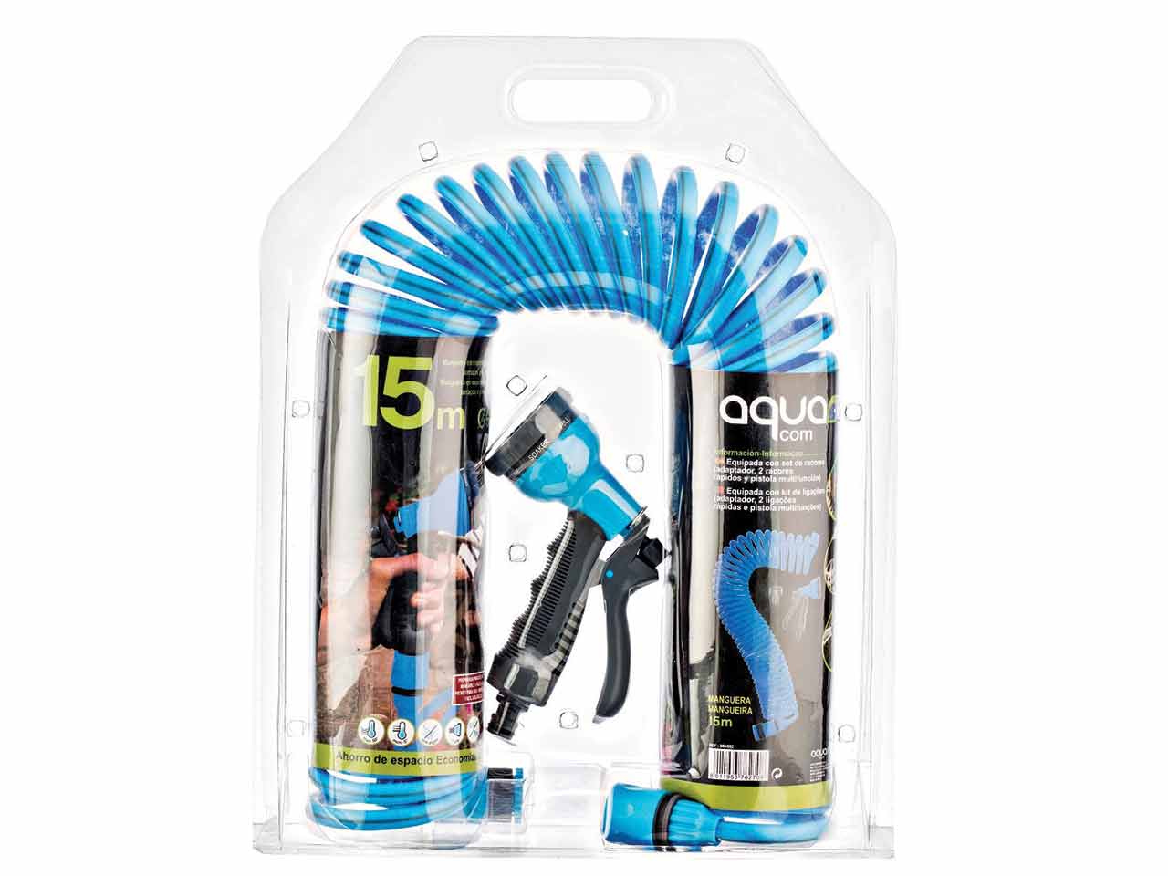 KIT MANGUERA FITT AQUA ESPIRAL AZUL PISTOLA 15m