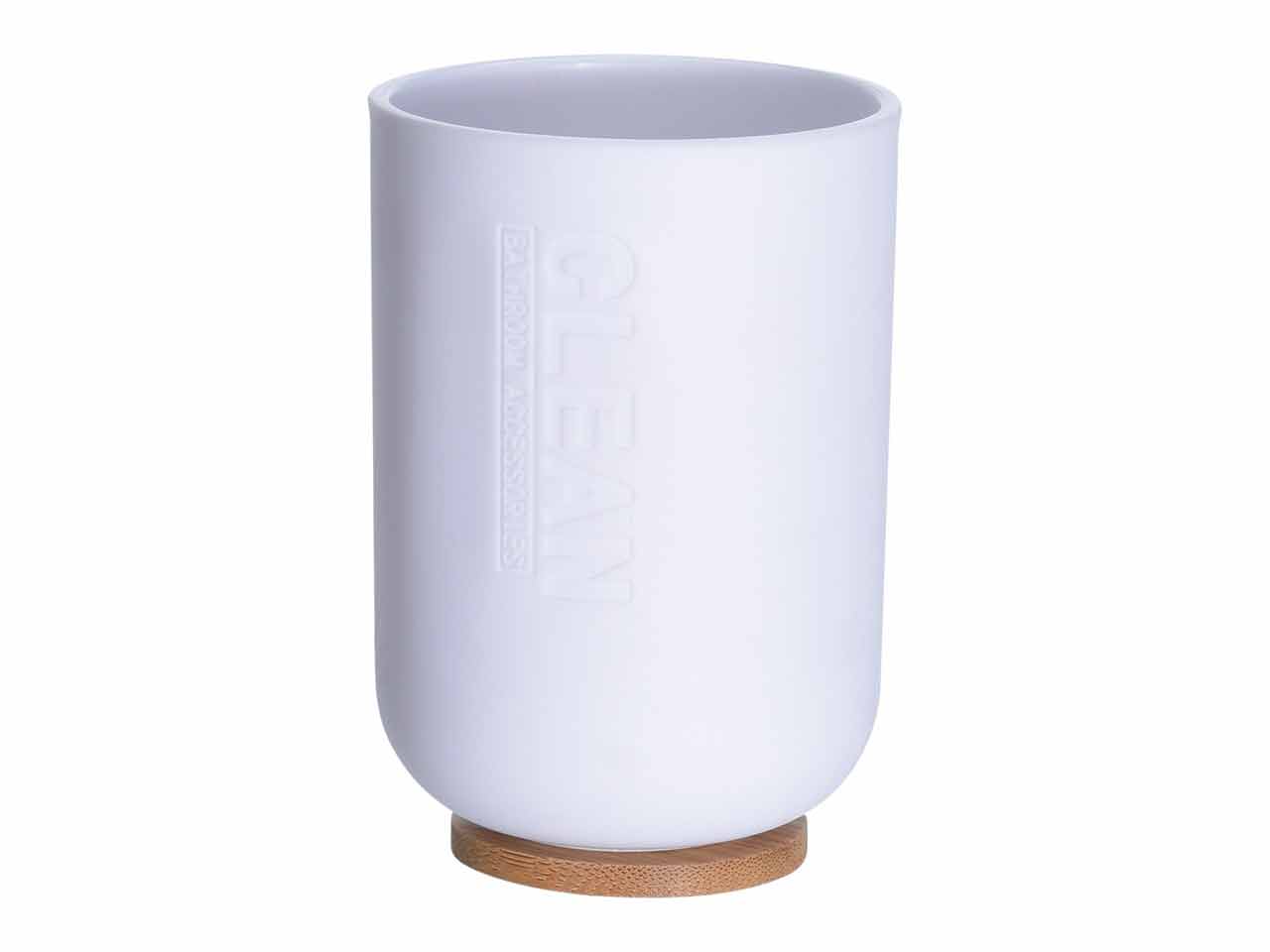 VASO DE BAÑO BLANCO Y BASE BAMBU 300ml