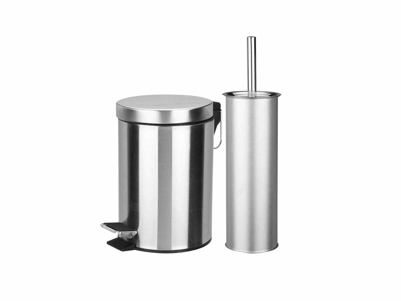 SET BAÑO PAPELERA CON PEDAL 3 LITROS Y ESCOBILLA WC ACERO INOXIDABLE