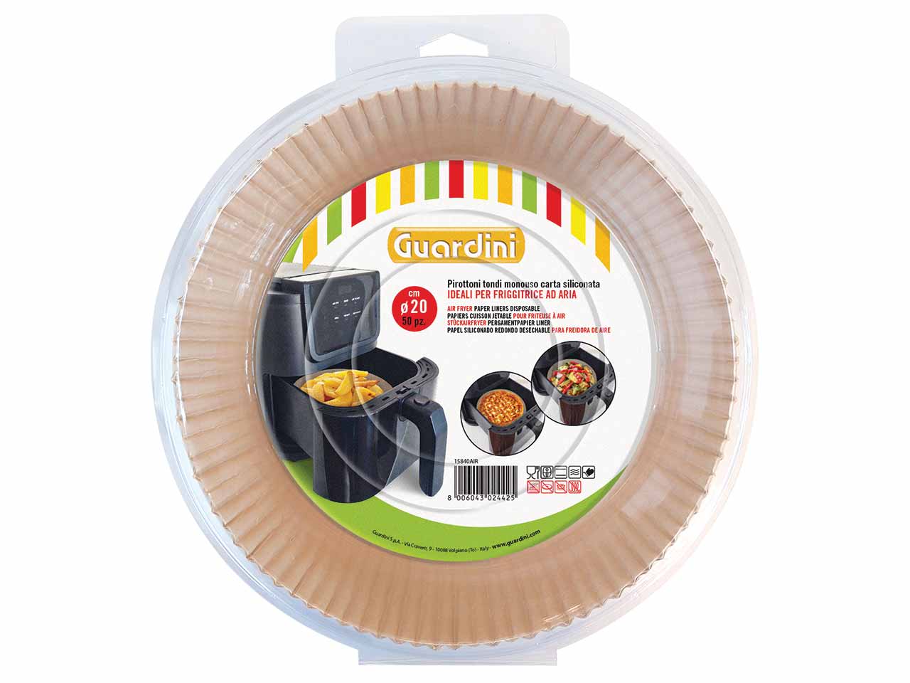 50Uds PAPEL DE HORNO REDONDO GUARDINI PARA FREIDORA DE AIRE 20x4,5cm