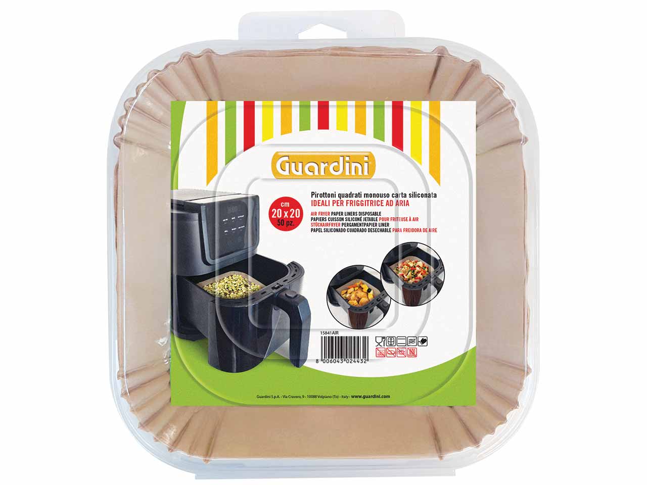 50Uds PAPEL DE HORNO CUADRADO GUARDINI PARA FREIDORA DE AIRE 20x 20x4,5cm