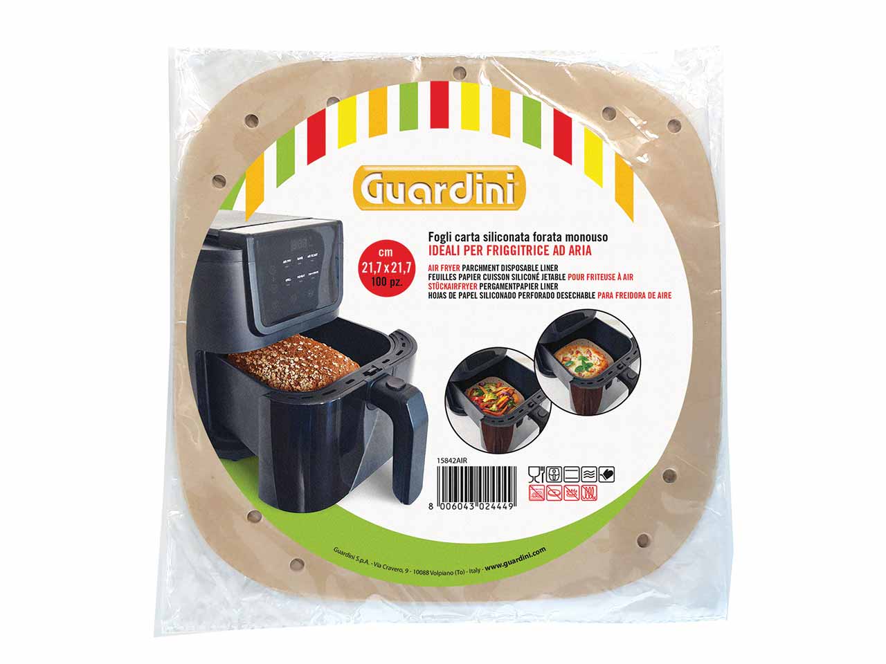 100Uds PAPEL DE HORNO PERFORADO GUARDINI PARA FREIDORA DE AIRE 21,7x21,7cm