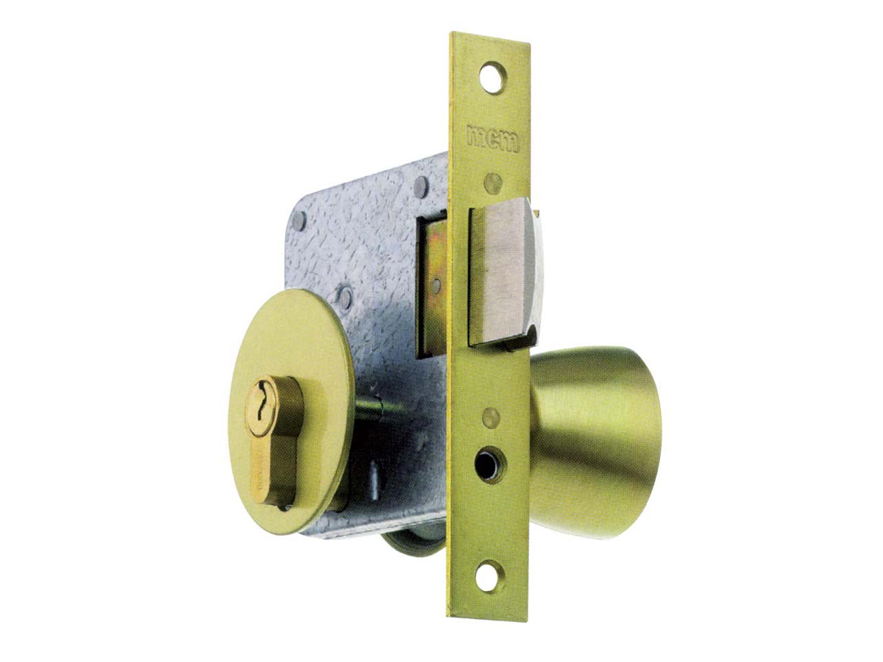 CERRADURA EMBUTIR MCM LATONADO CON POMO 1561