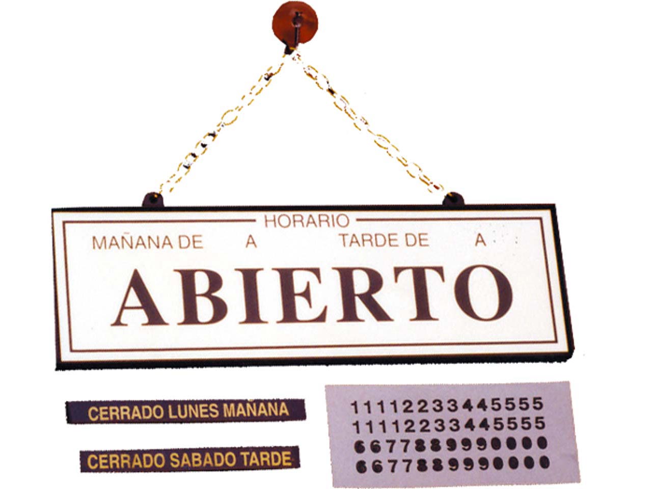 PLACA SEÑALIZACION LATONADA ABIERTO - CERRADO CON HORARIO 23,5x7,5cm