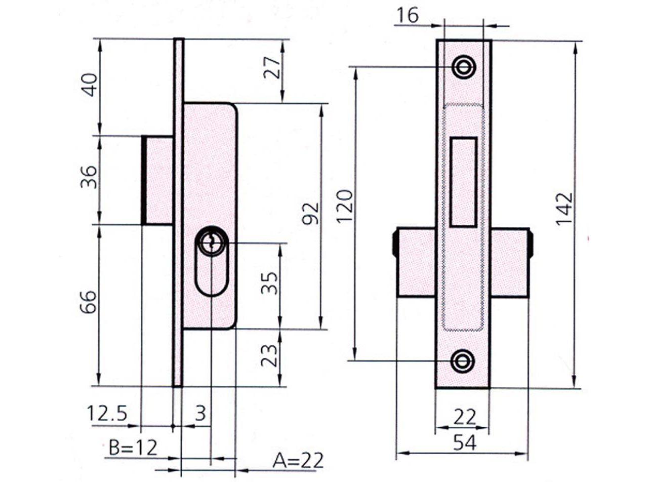 CERRADURA EMBUTIR CVL METAL CILINDRO OVAL 1963A
