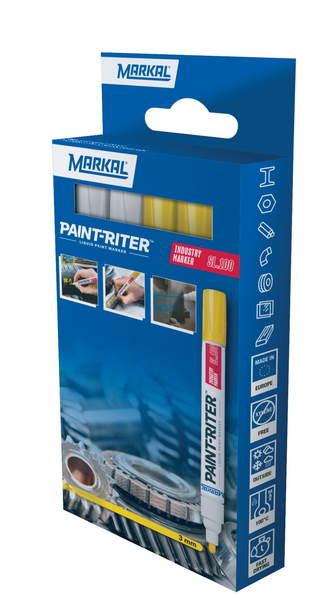 PAINT-RITER INDUSTRY MARKER SL100 RETAIL PACK (2 BLANCO 2 AMARILLO)