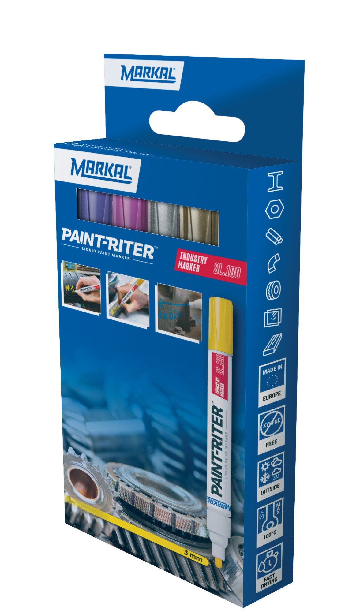 PAINT-RITER INDUSTRY MARKER SL100 RETAIL PACK (1 PURPURA 1 ROSA 1 ORO 1 PLATA)