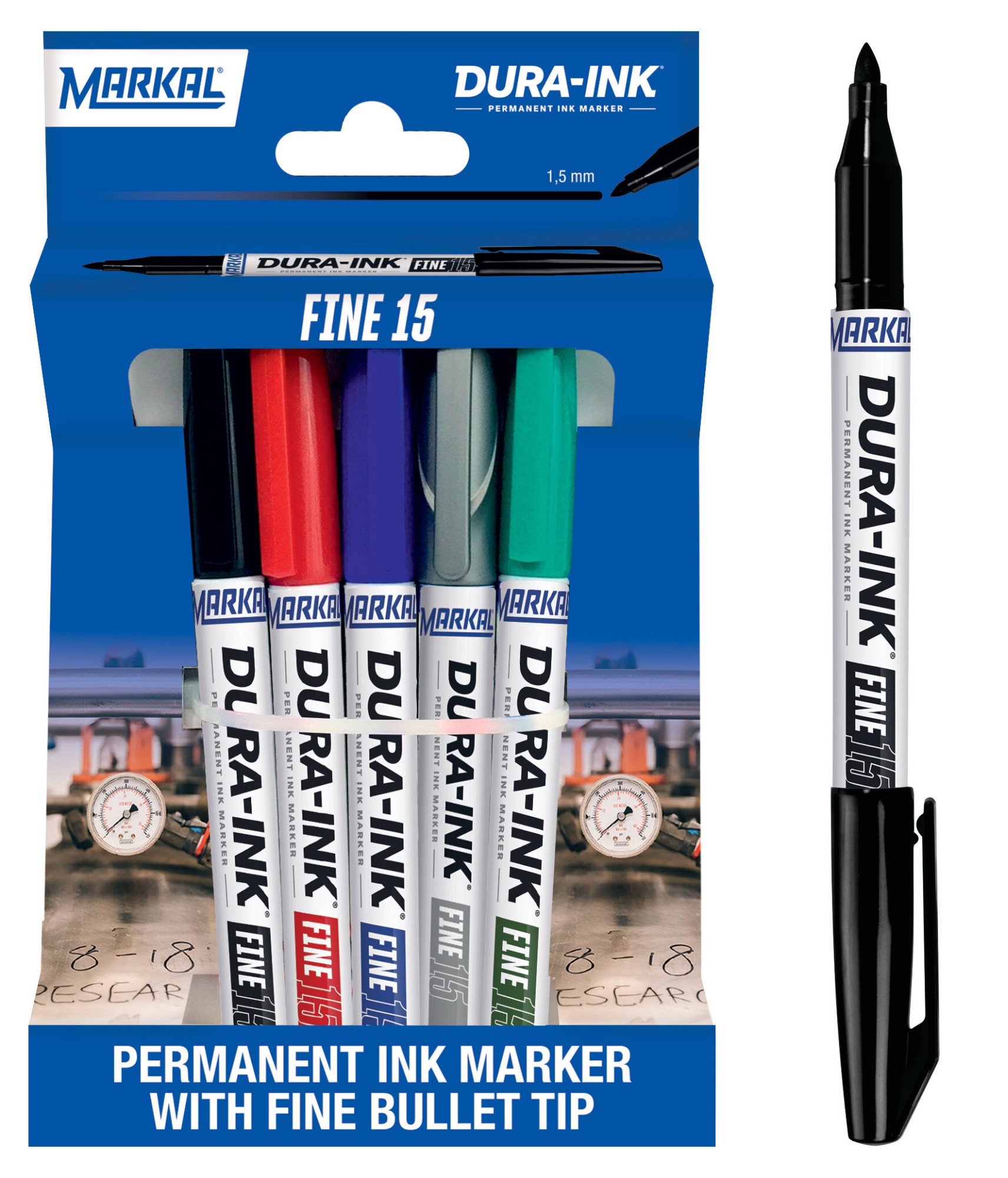 DURA-INK FINE 15 RETAIL PACK (1 NEGRO 1 ROJO 1 AZUL 1 VERDE 1 PLATA)