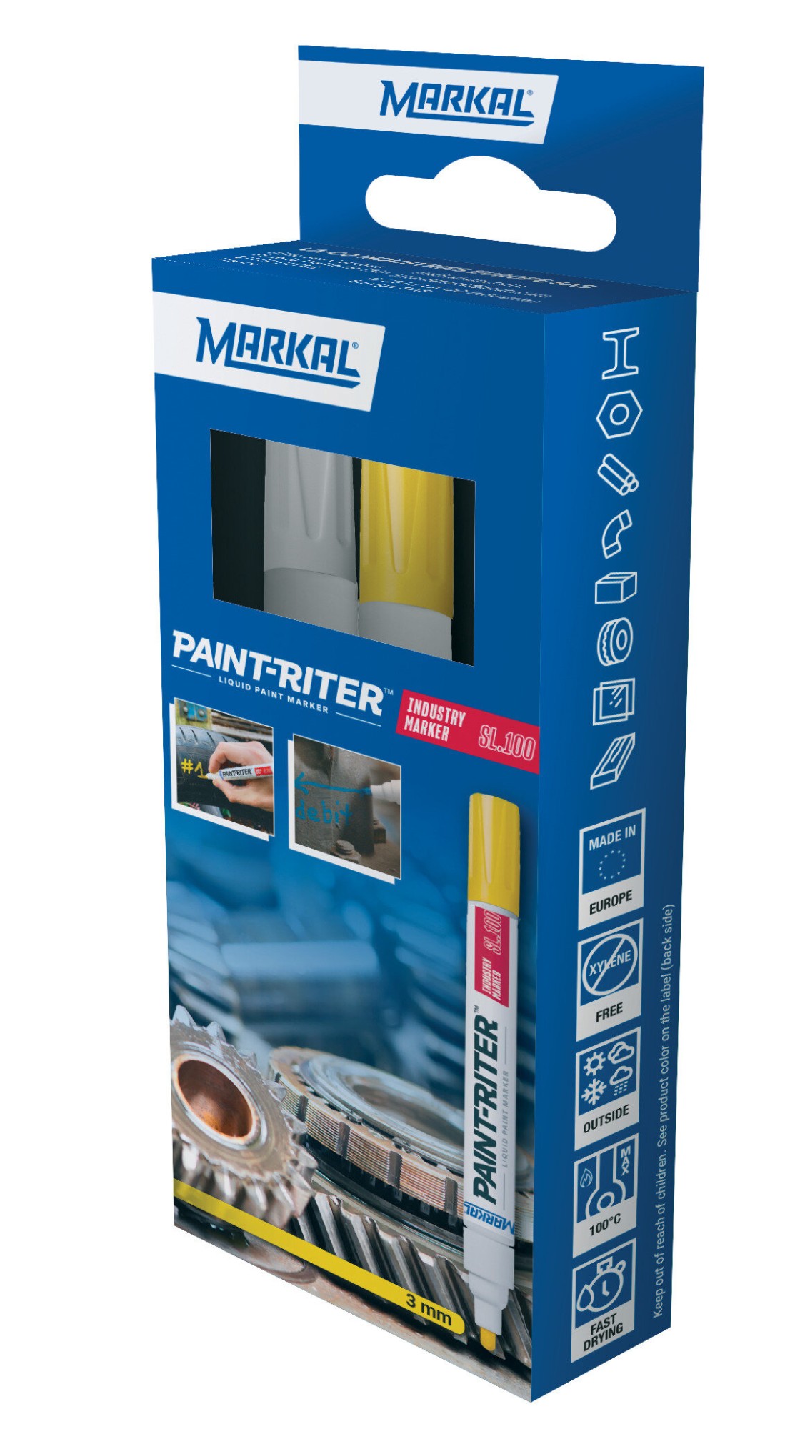 PAINT-RITER INDUSTRY MARKER SL100 RETAIL PACK (1 BLANCO 1 AMARILLO)