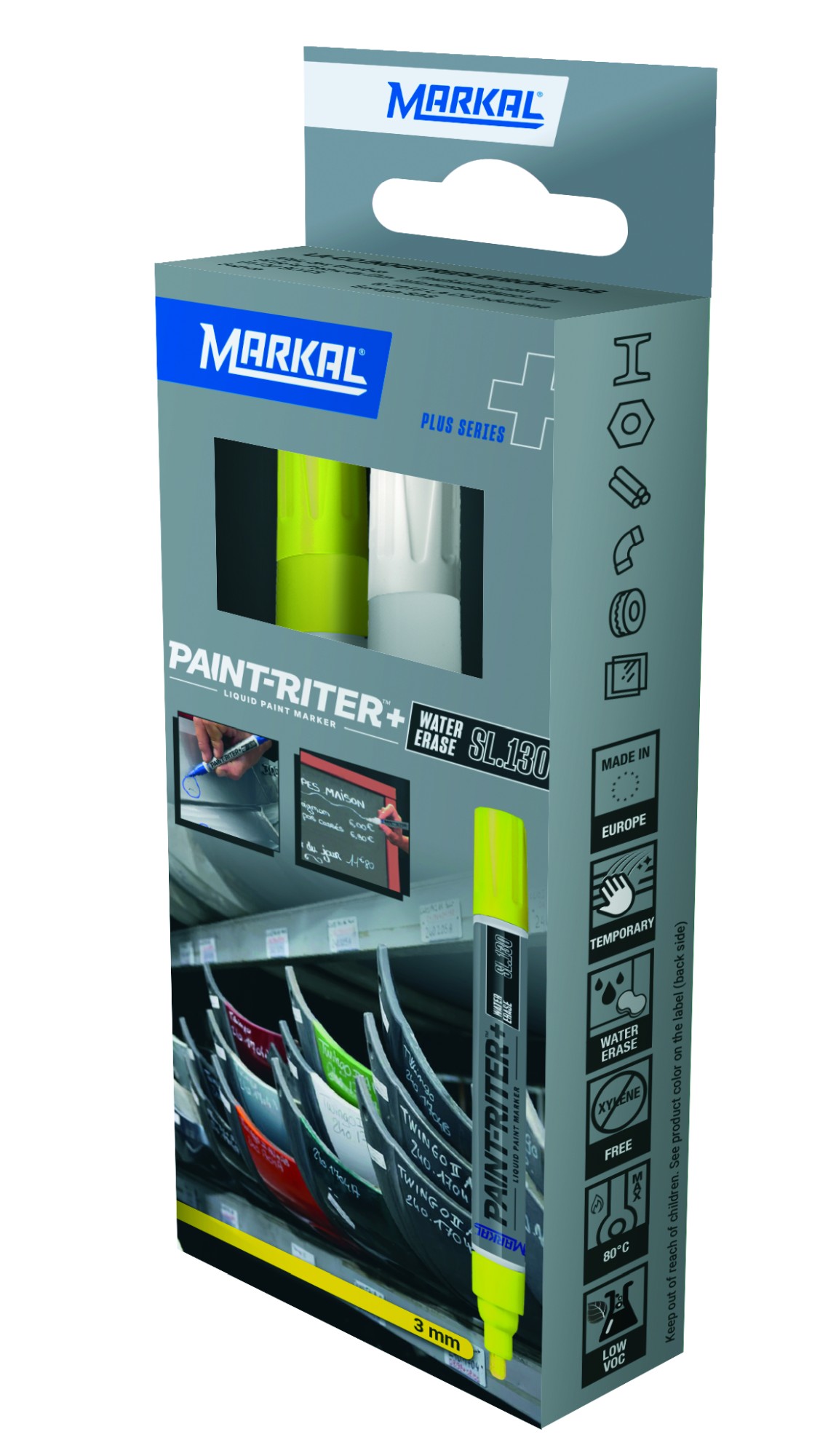 PAINT-RITER+ WATER ERASE SL130 RETAIL PACK (1 BLANCO 2 FLUO AMARILLO)