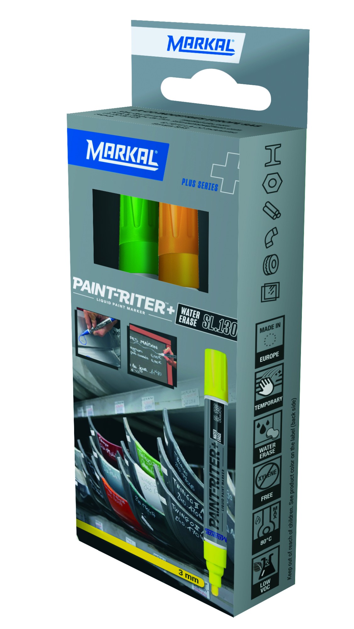 PAINT-RITER+ WATER ERASE SL130 RETAIL PACK (1 FLUO VERDE 1 FLUO NARANJA)