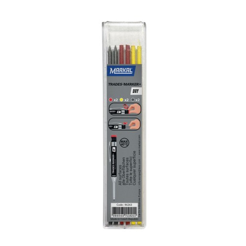 TRADES-MARKER+ DRY 6 x RECARGAS (2 GRAFITO 2 ROJO 2 AMARILLO)