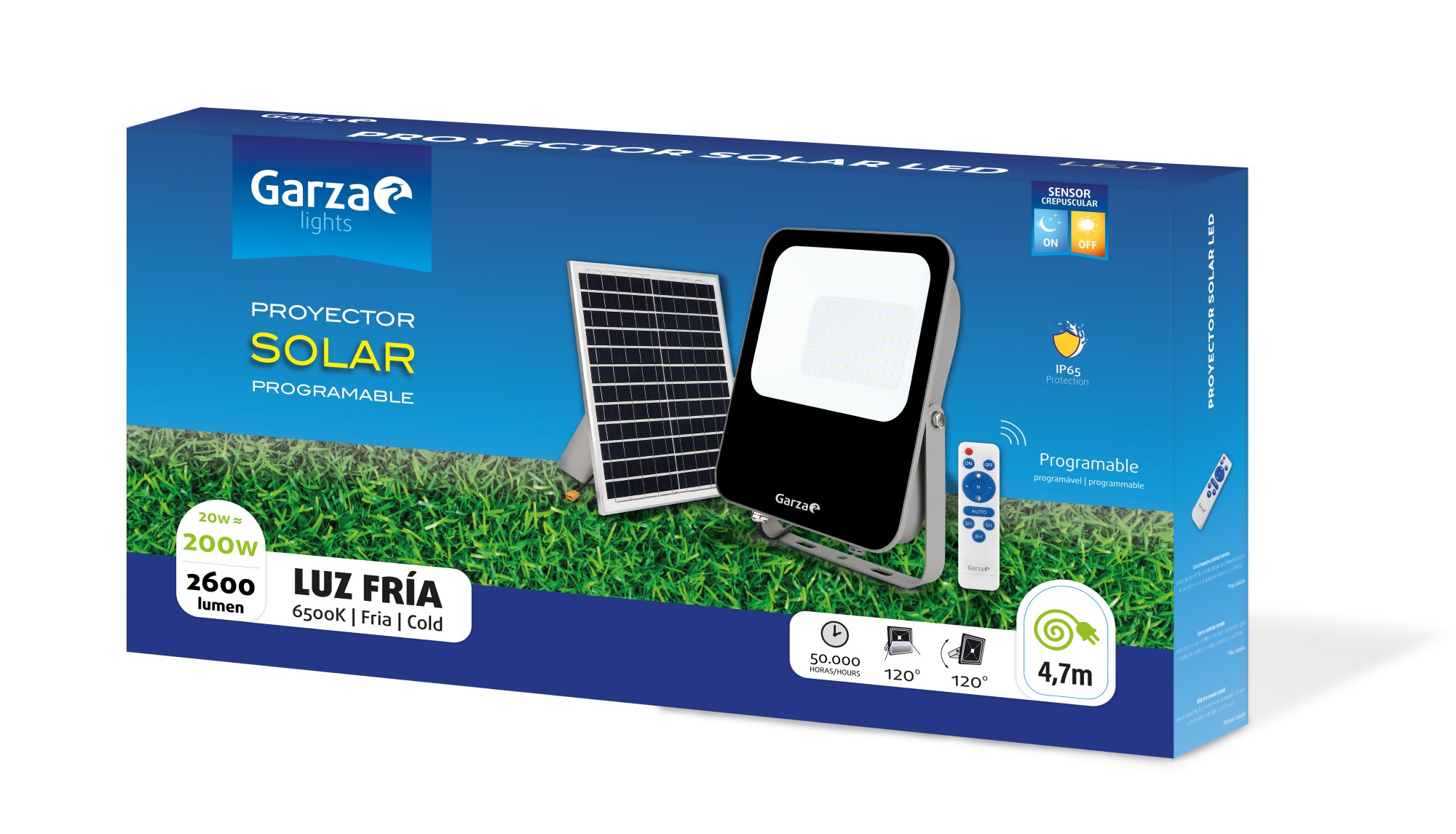 Miniatura Foco Solar con Sensor Crepuscular GARZA Led con mando