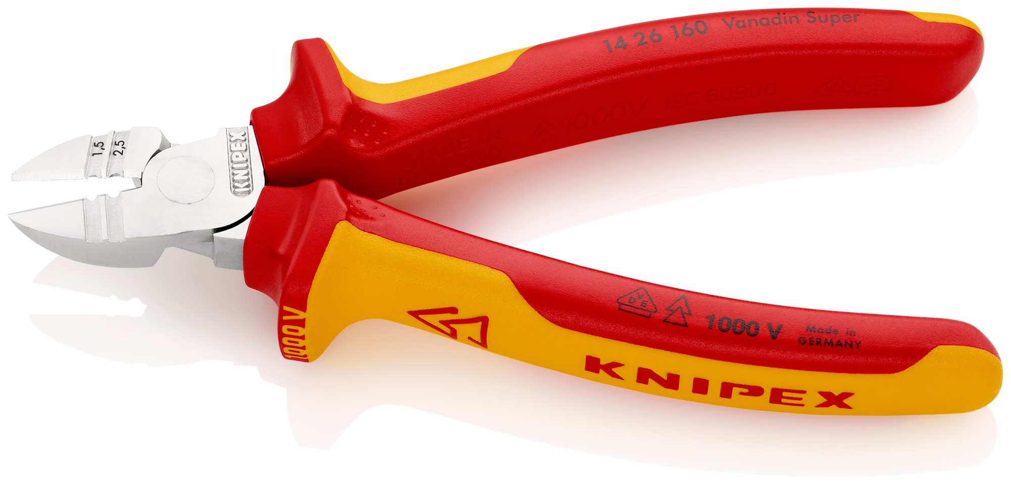 Knipex Alicate de corte diagonal con pelacables con mangos bicomponentes aislados 160 mm