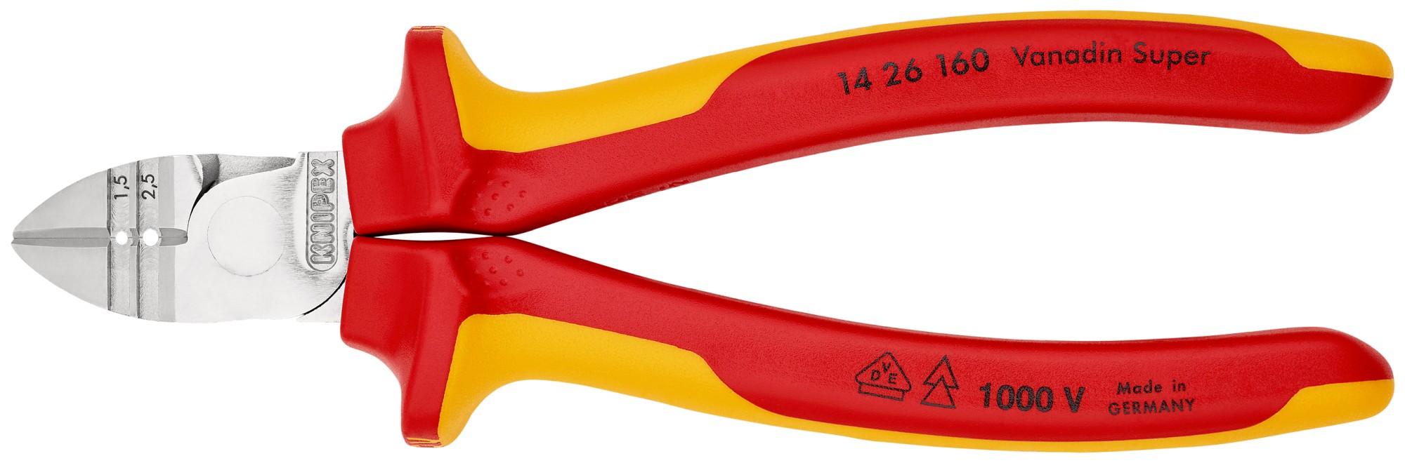 Knipex Alicate de corte diagonal con pelacables con mangos bicomponentes aislados 160 mm
