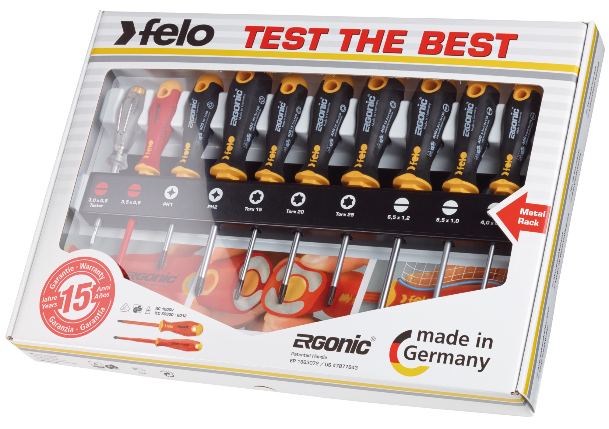 Felo Juego de destornilladores ERGONIC XL Rack 10-pcs. SL/PH/TORX®