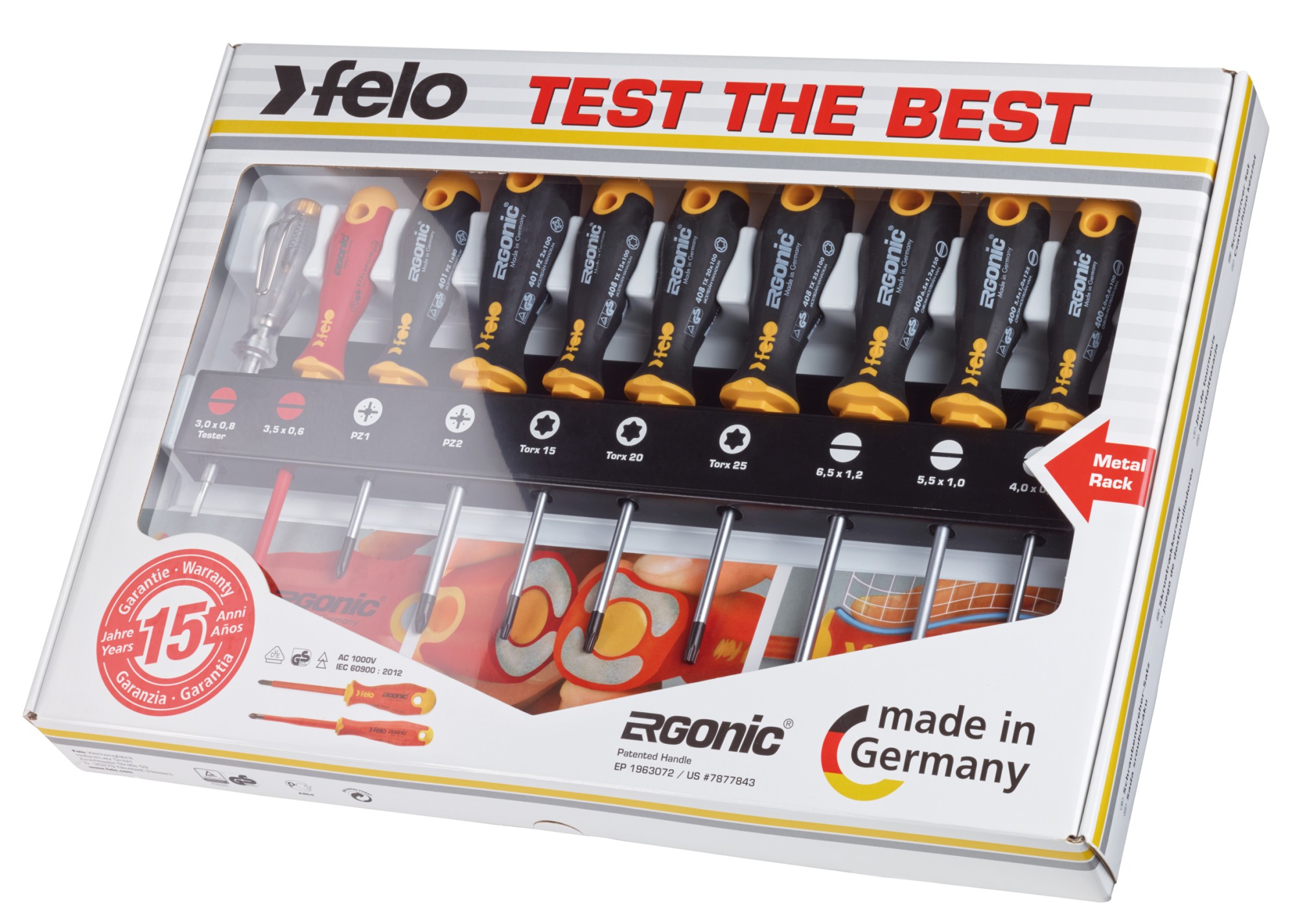 Felo Juego de destornilladores ERGONIC XL Rack 10-pcs. SL/PZ/TORX®