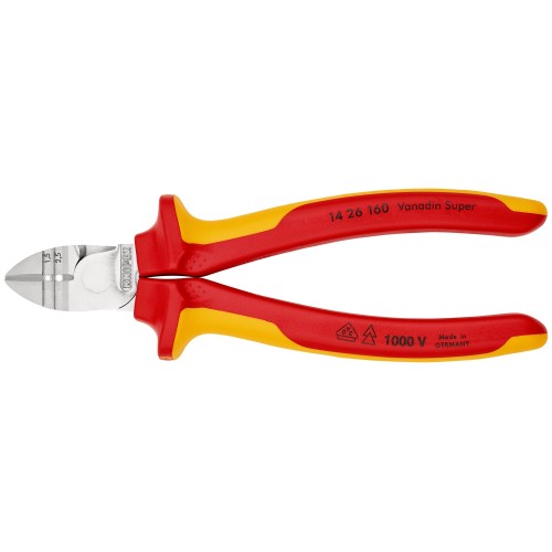 Knipex Alicate de corte diagonal con pelacables con mangos bicomponentes aislados 160 mm