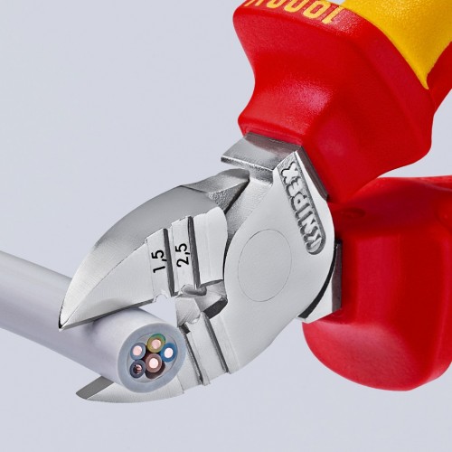 Knipex Alicate de corte diagonal con pelacables con mangos bicomponentes aislados 160 mm