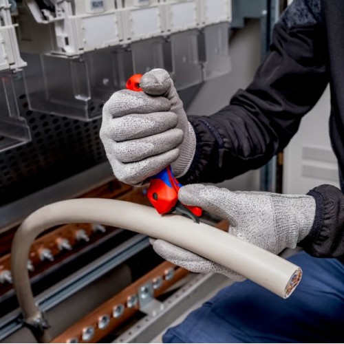 Knipex Pelacables con carraca y guía deslizamiento