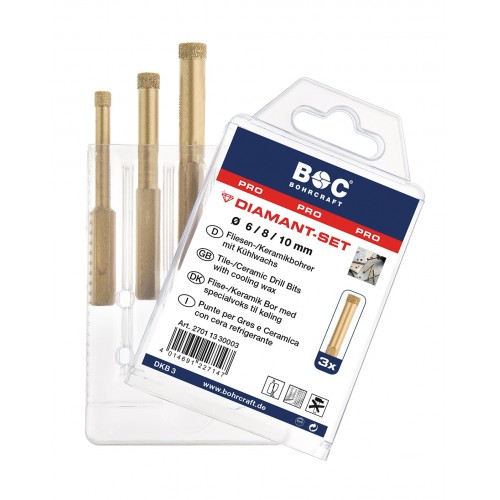 Bohrcraft Jg. brocas de diamante mango hex. DKB3 // 6-8-10 mm / 3-uds.