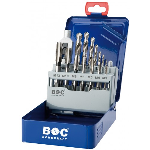 Bohrcraft Jg. machos unicos DIN 352 HSS-G+Brocas+Giramacho caja metálica EGB15 //M3-M12