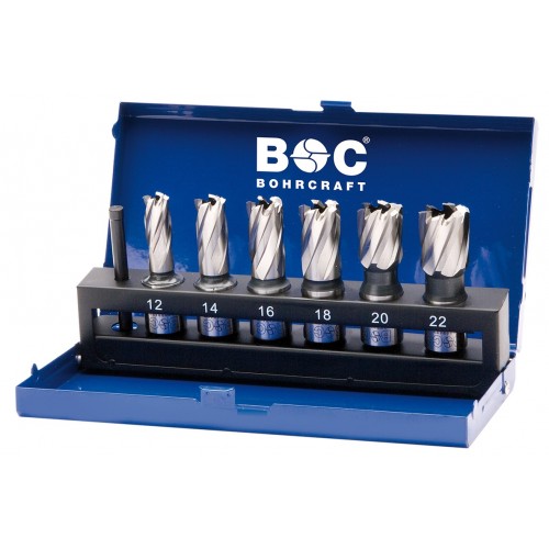 Bohrcraft Jg. brocas huecas Weldon (3/4&quot;), caja metálica // 12-14-16-18-20-22 mm