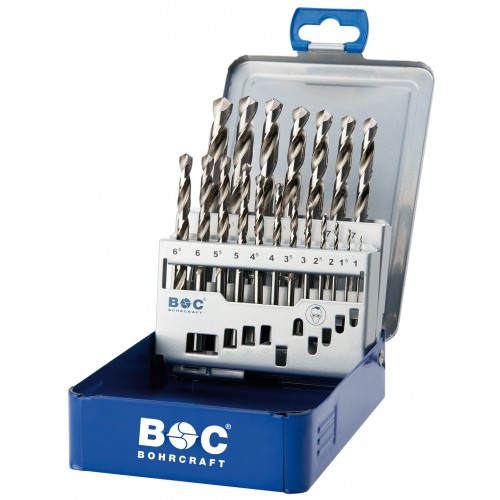 Bohrcraft Jg. brocas DIN 338 izquierda HSS-G, caja métalica // 1,0-10,0x0,5 mm //19-uds.