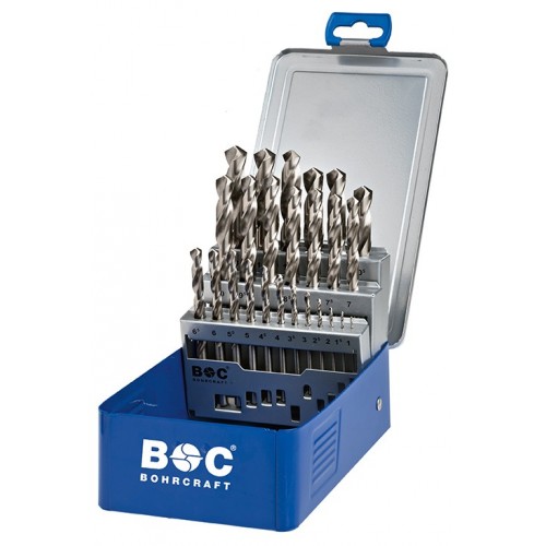 Bohrcraft Jg. brocas DIN 338 izquierda HSS-G, caja métalica // 1,0-13,0x0,5 mm //25-uds.