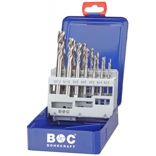 Bohrcraft Jg. machos máquina DIN 371/376 H35° + brocas HSS-E caja metálica // M3-M12