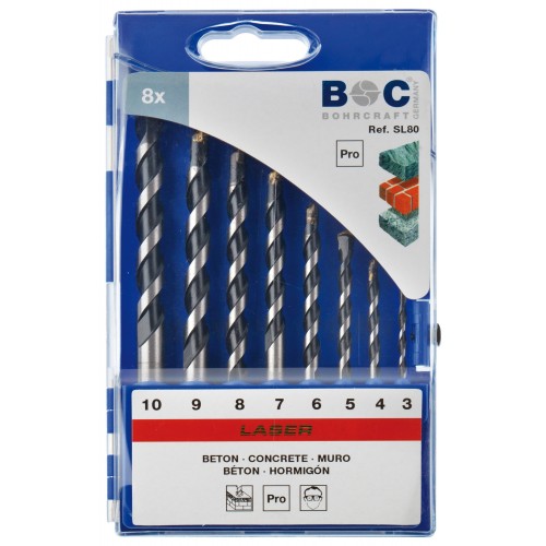 Bohrcraft Jg. brocas pared LASER MD, caja de plástico // 3-10x1,0/8-uds.