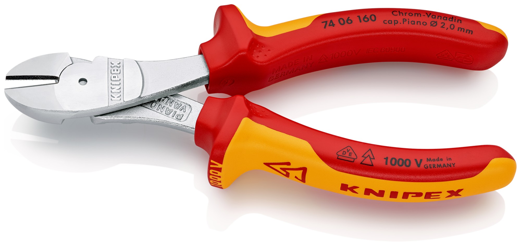 Knipex Alicate de corte diagonal de fuerza con mangos bicomponentes aislados 160 mm