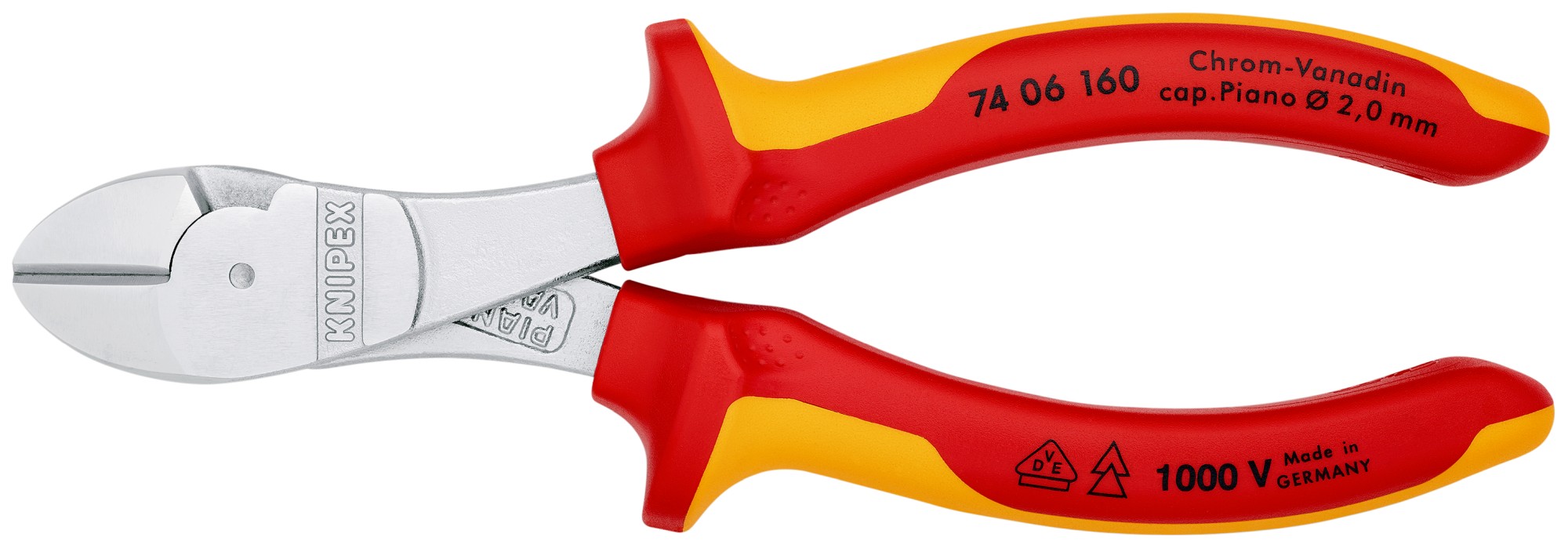 Knipex Alicate de corte diagonal de fuerza con mangos bicomponentes aislados 160 mm