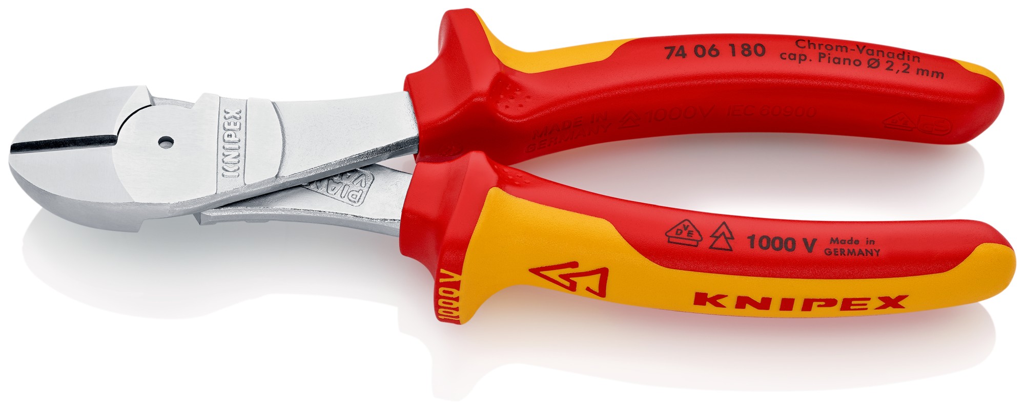 Knipex Alicate de corte diagonal de fuerza con mangos bicomponentes aislados 180 mm