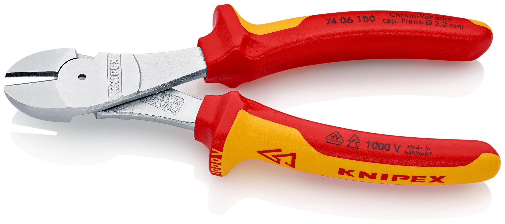 Knipex Alicate de corte diagonal de fuerza con mangos bicomponentes aislados 180 mm