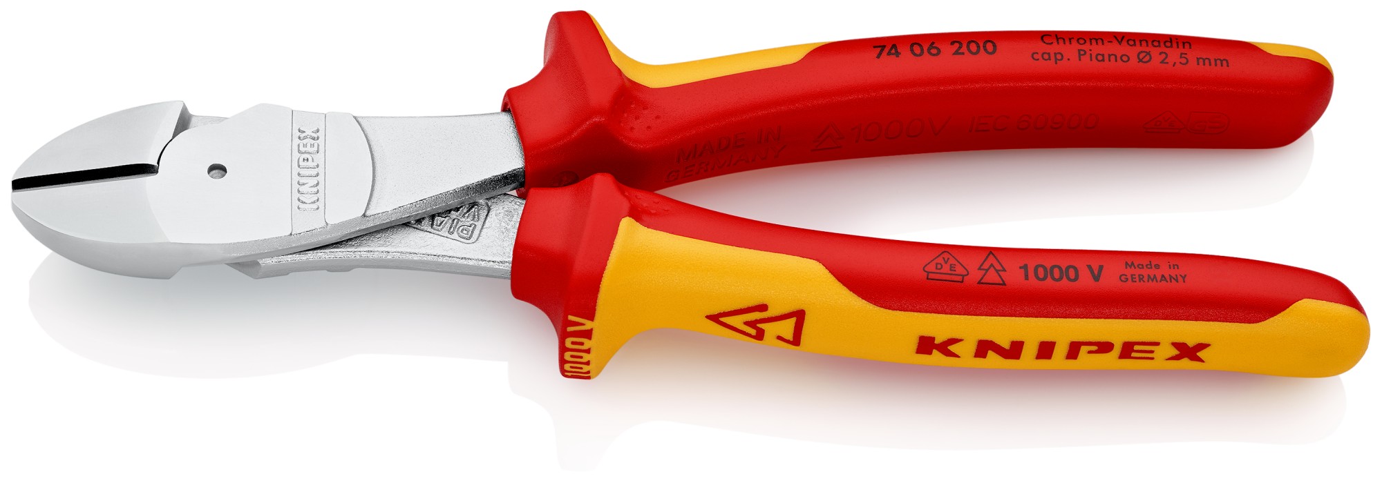 Knipex Alicate de corte diagonal de fuerza con mangos bicomponentes aislados 200 mm
