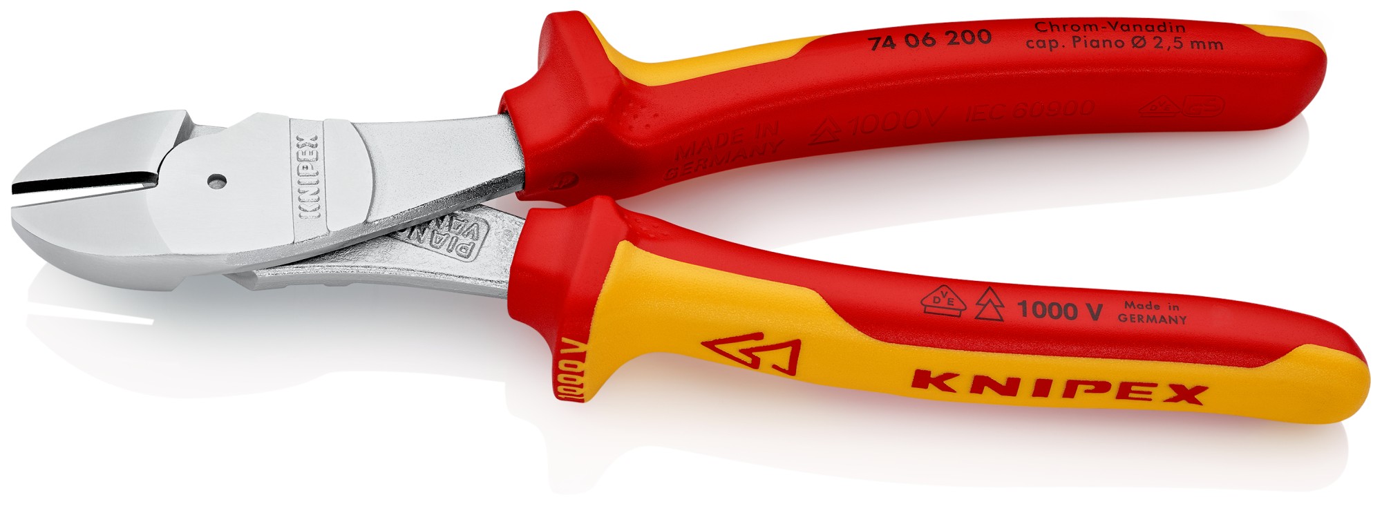 Knipex Alicate de corte diagonal de fuerza con mangos bicomponentes aislados 200 mm