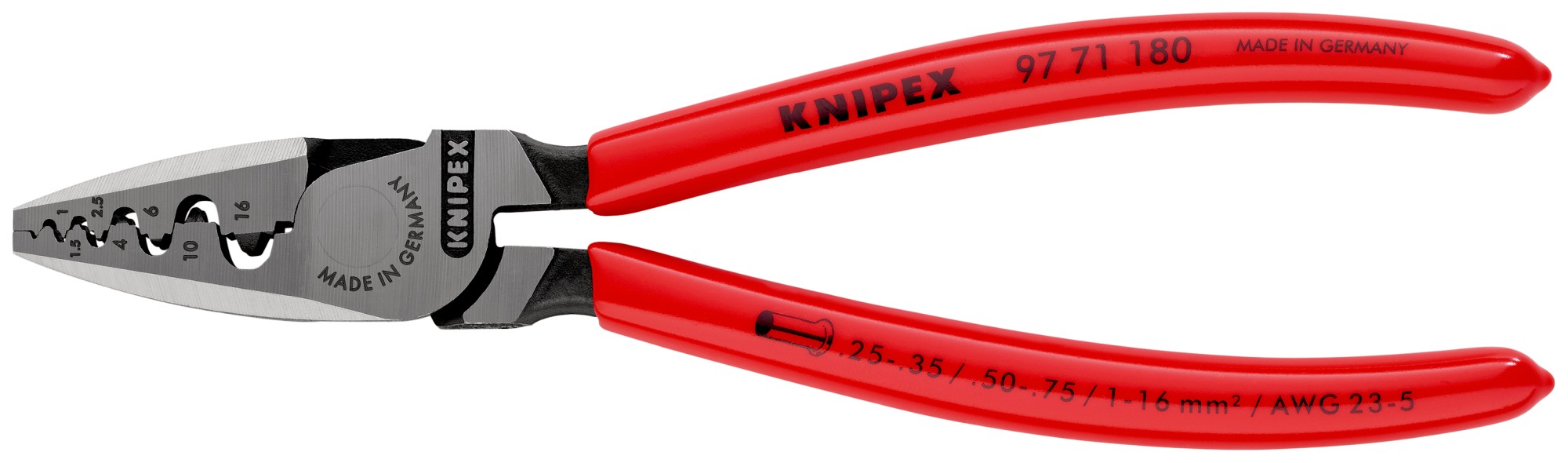 Knipex Alicate para entallar punteras huecas - con mangos recubiertos de plástico 180 mm