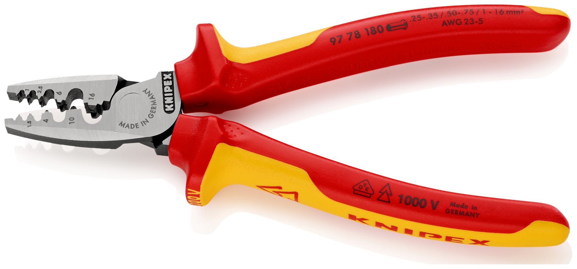 Knipex Alicate aislado VDE para entallar punteras huecas 180 mm