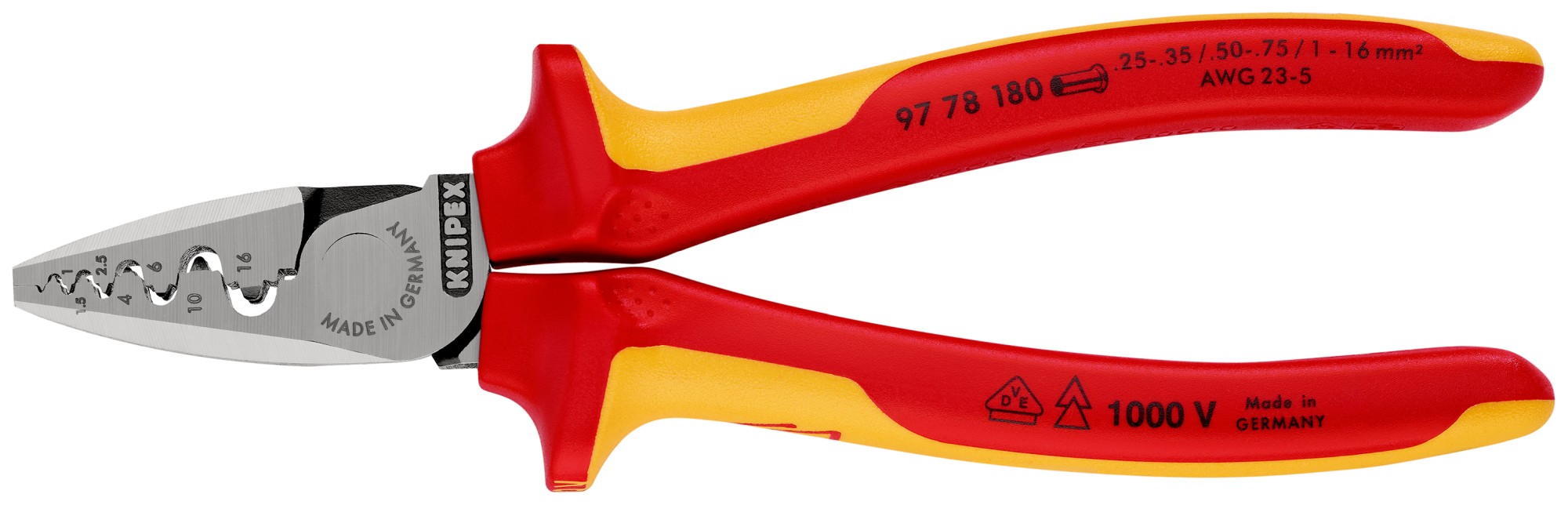 Knipex Alicate aislado VDE para entallar punteras huecas 180 mm
