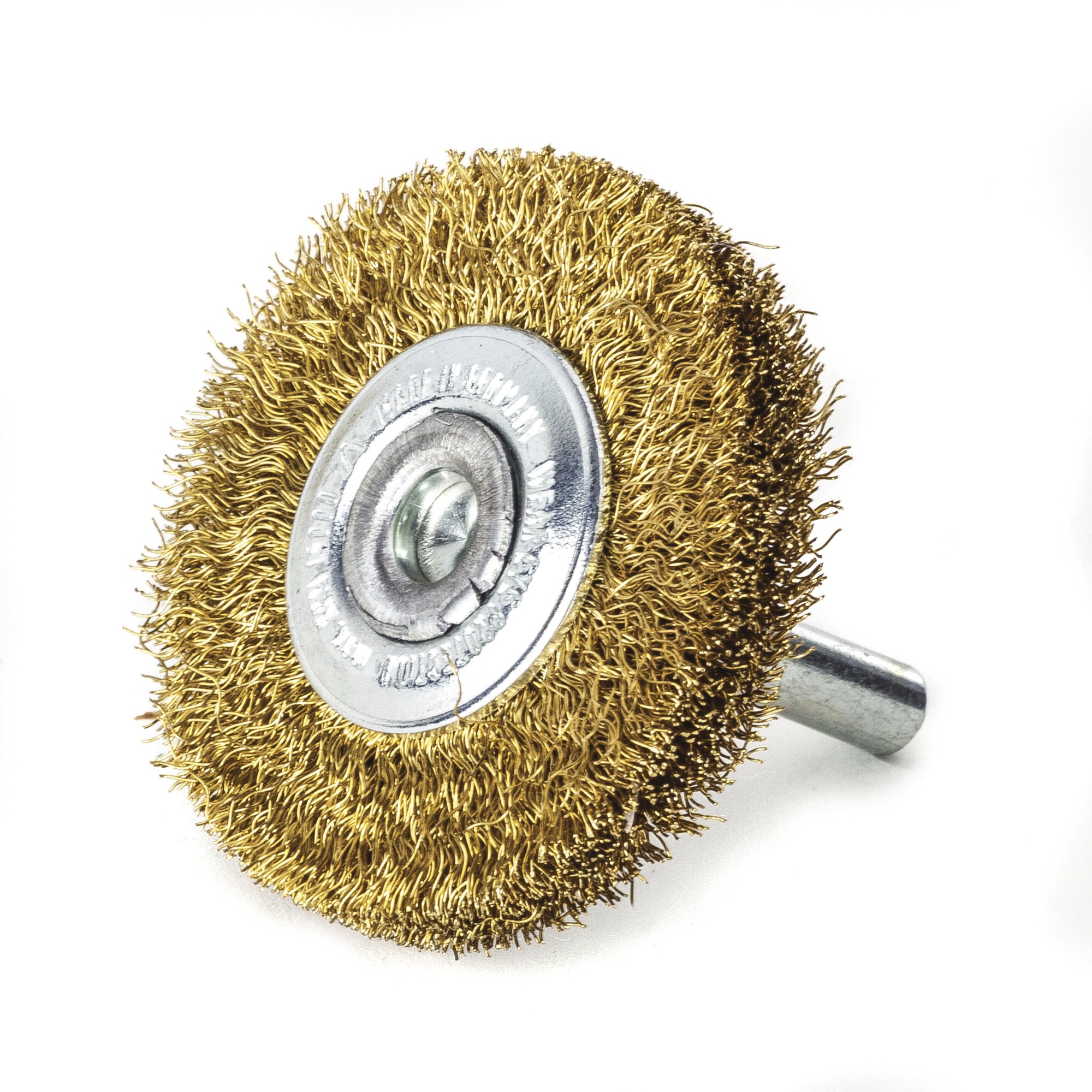 Lessmann Cepillo circular con espiga alambre latonado ondulado