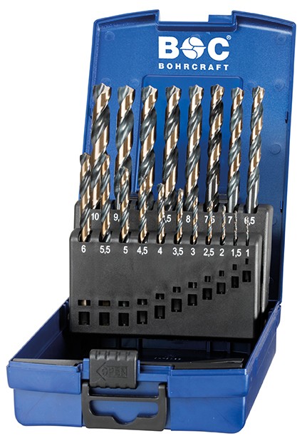 Bohrcraft Juego brocas rectificadas Profi Basic HSS-G DIN 338 tipo TURBO con punta centradora KG 10 TCR