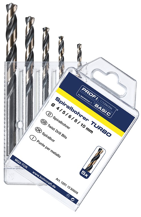 Bohrcraft Juego brocas rectificadas Profi Basic HSS-G DIN 338 tipo TURBO con punta centradora MG 5 TCR