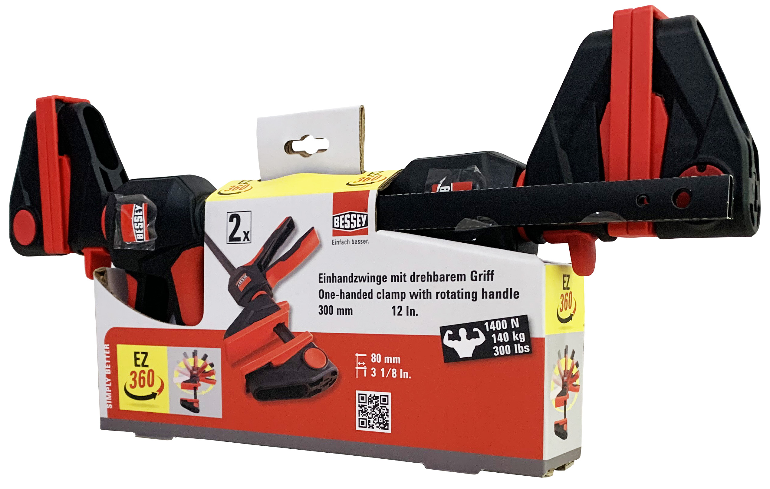 Bessey Juego de 2 tornillos de apriete monomanual (2 x EZ360-30) con mango giratorio 360° EZ300/80 mm