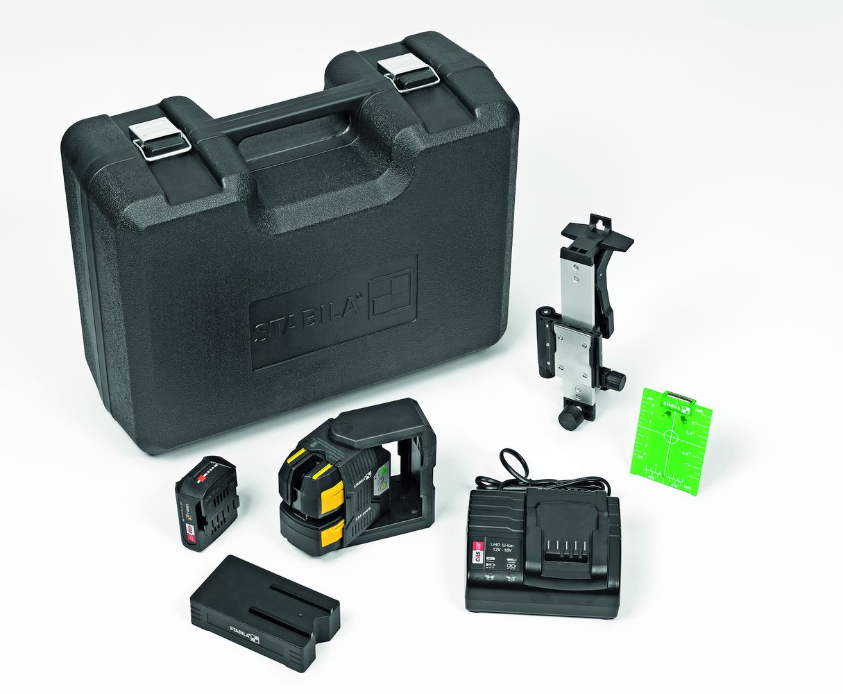 Stabila Láser de líneas en cruz y plomada LAX 500 G, juego de 7 piezas, con batería y cargador (UE)