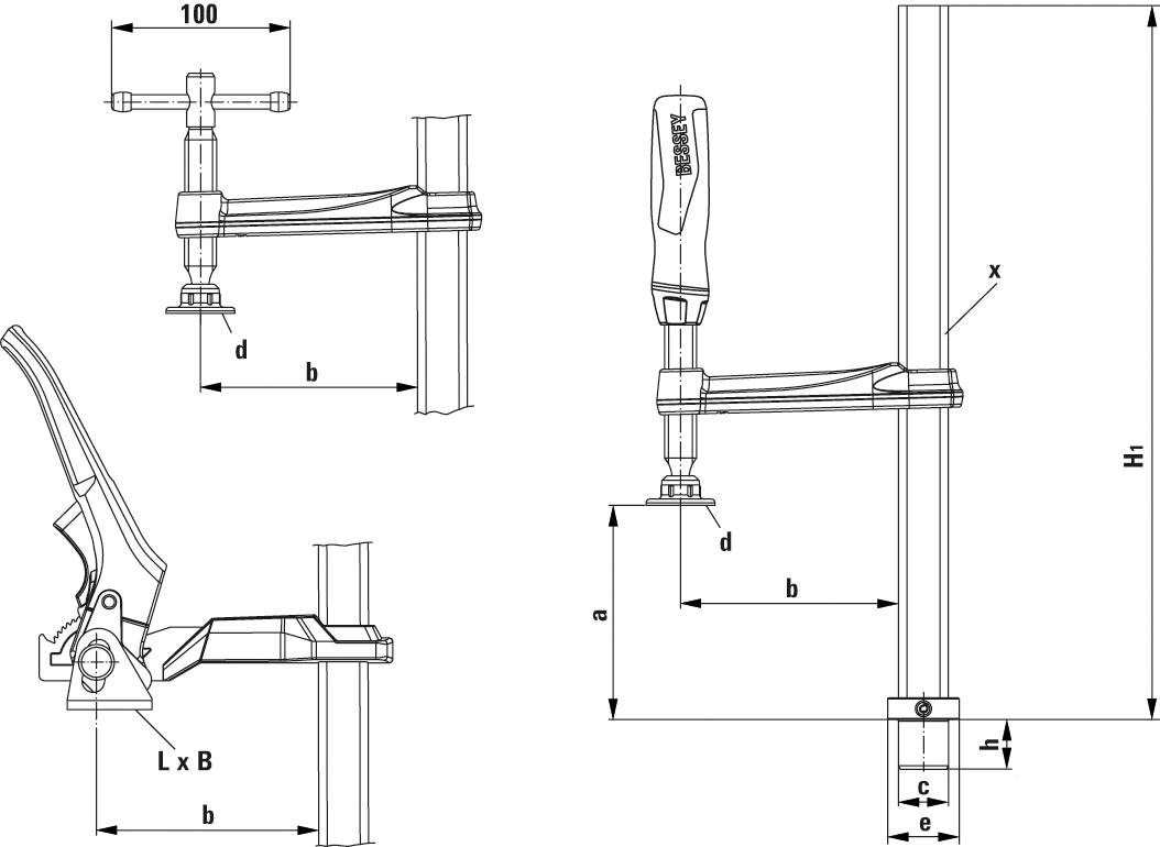 Bessey Mordaza para bancos y mesas de soldadura TW16-20-10-2K