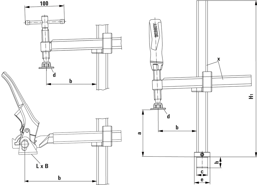 Bessey Mordaza alcance variable para bancos y mesas de soldadura TWV16-20-15-2K