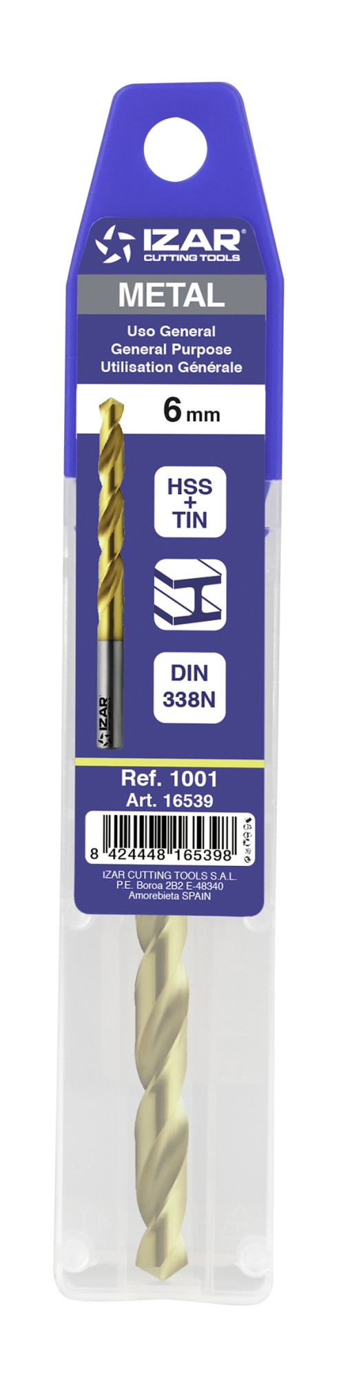 BROCA HSS DIN338N CLASSIQUE BLISTER - 1001 - 1,00 mm - TIN